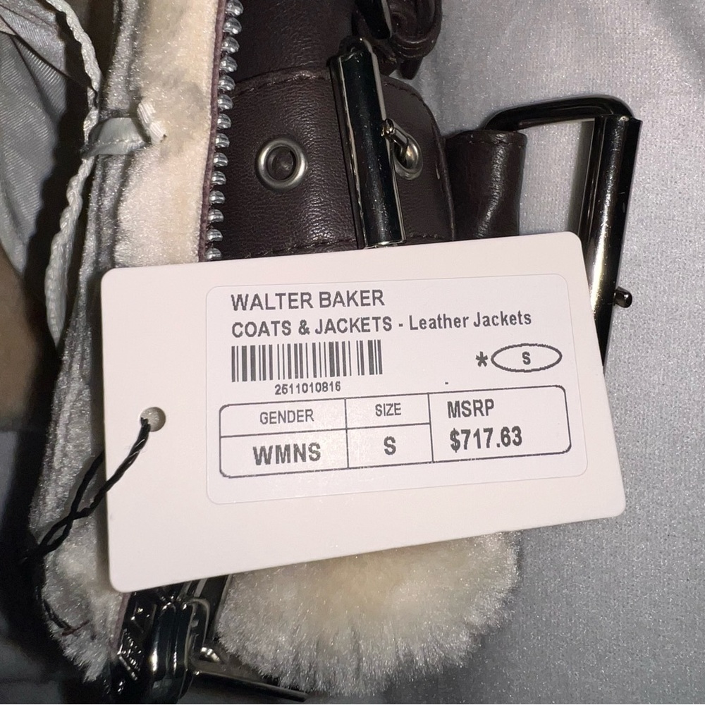 Walter Baker Dark Brown Leather Jacket with Cream Shearling - Picture 15 of 15